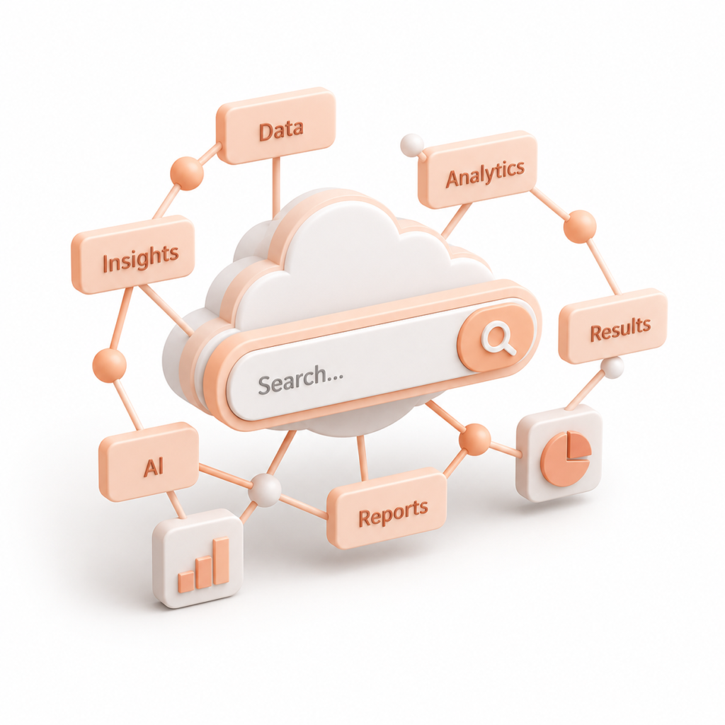 3D isometric representation of cloud computing and semantic data network for LSI keyword research.
