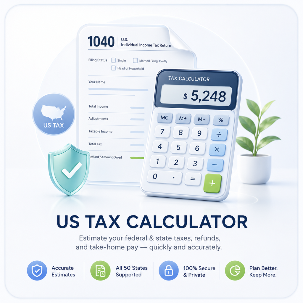 General US income tax calculator interface for filing and liability estimation