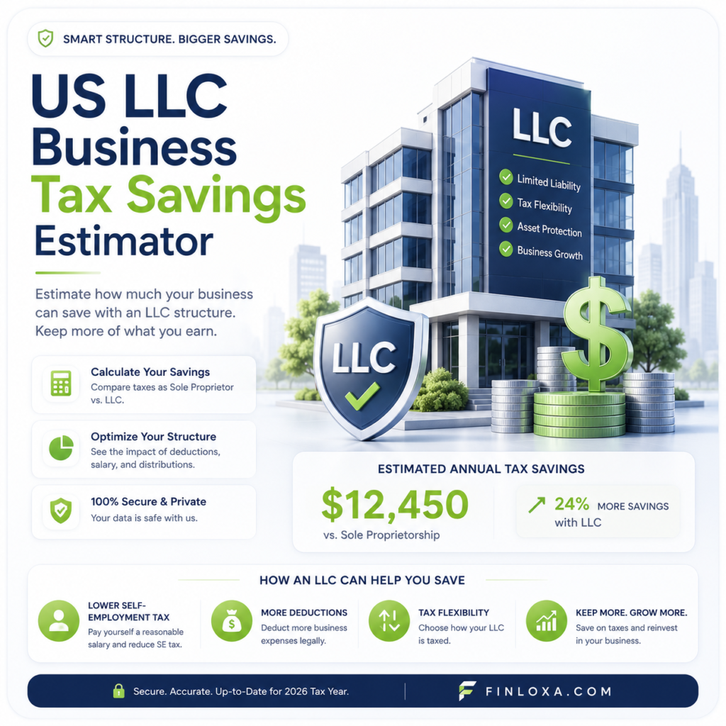 US LLC tax savings estimator showing business deduction and self-employment tax calculations